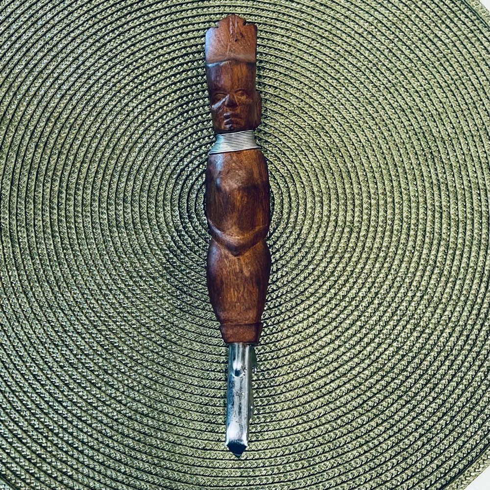 Vintage African Tribal Figure Hand Carved Wood Bottle Opener 9.5"